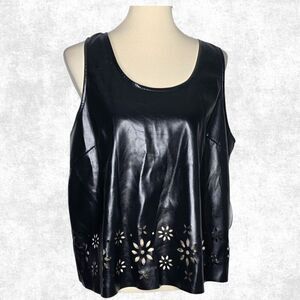 Scoop Faux Leather Laser Cut Tank Top – Black XL (16–18)
